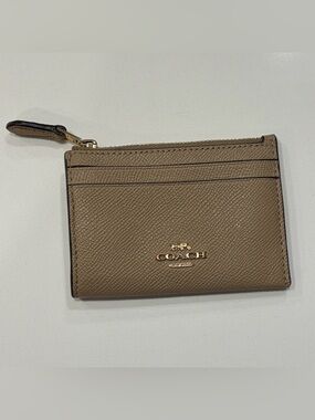 Coach Beige/Taupe Leather Zip Card Holder with ID Window